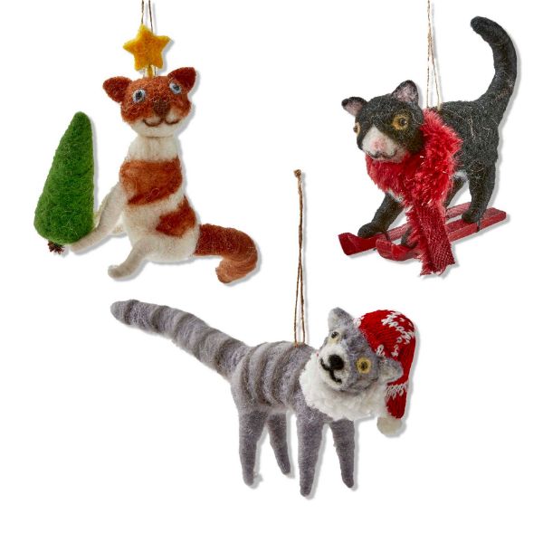 Picture of festive cat ornament assortment of 3 - multi
