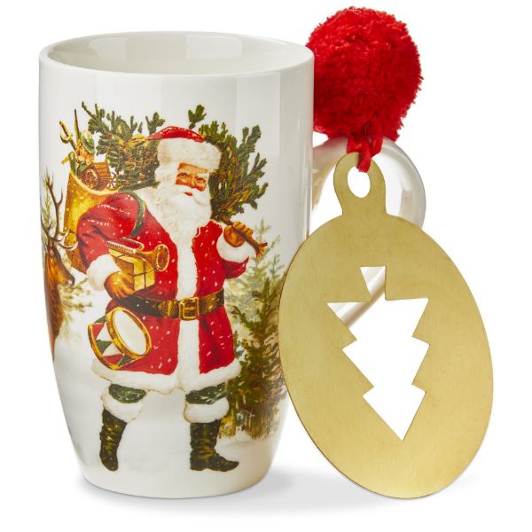 Picture of vintage santa and deer mug & stencil set - white multi