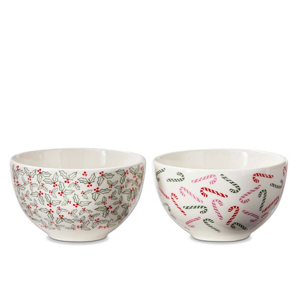 Picture of candy cane & holly snack bowl assortment of 2 - multi