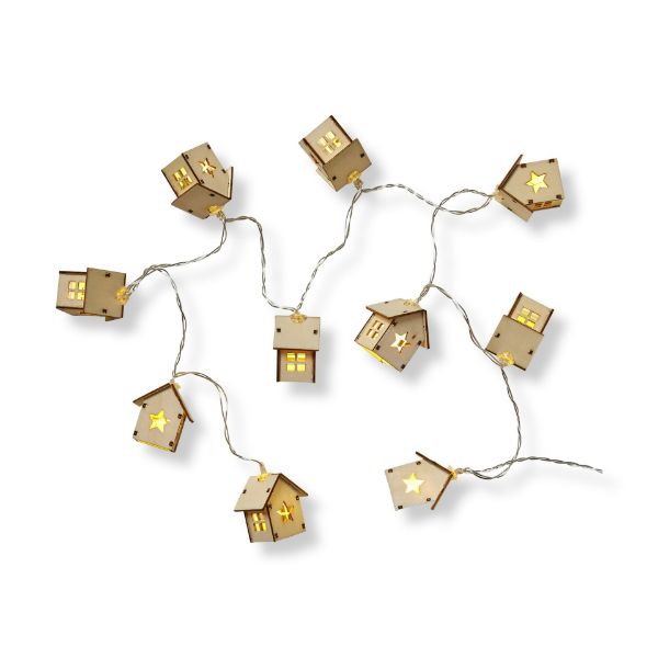 Picture of wood houses led string lights - natural
