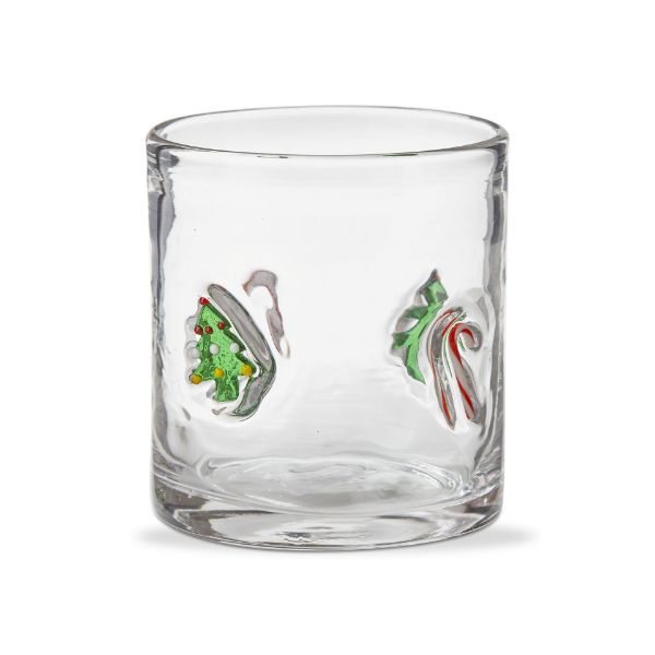Picture of christmas tree & candy cane double old fashioned glass - multi
