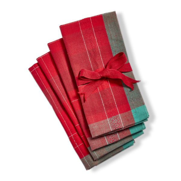 Picture of joyous plaid napkin set of 4 - red multi