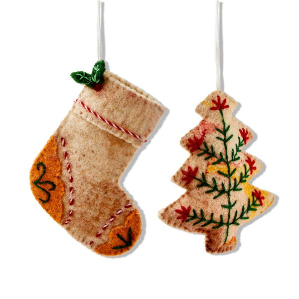 Picture of tie-dye tree & stocking sprig ornament assortment of 2 - multi