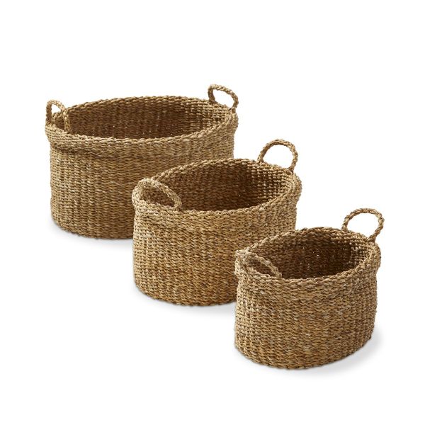 Picture of oval folding basket with handle set of 3 - natural