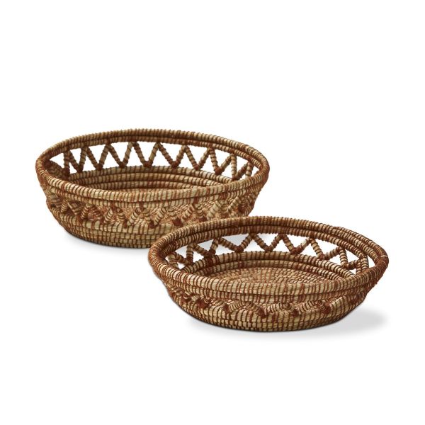 Picture of open weave tray baskets set of 2 - brown multi
