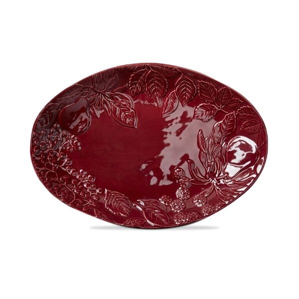 Picture of embossed autumn leaves oval platter - plum
