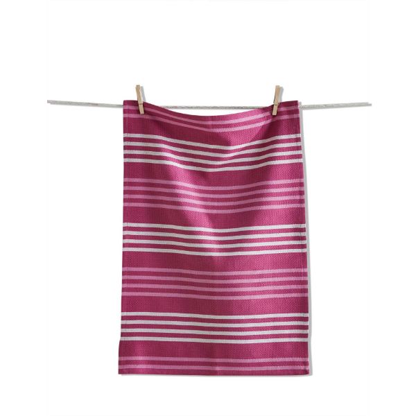 Picture of basket weave stripe dishtowel - raspberry
