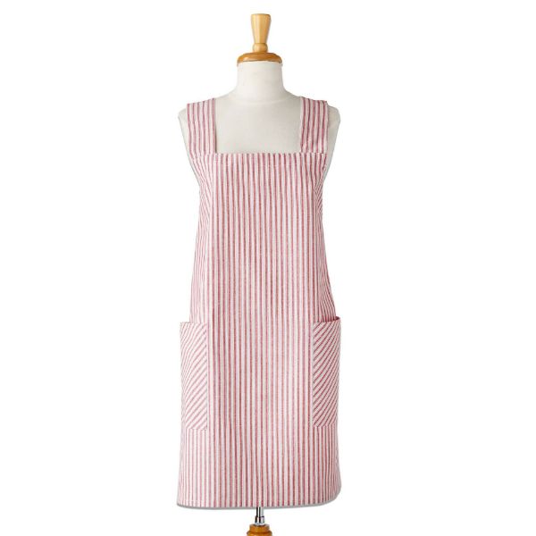 Picture of ticking stripe pinafore apron - red multi