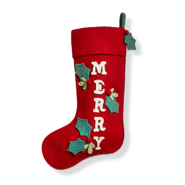 Picture of merry heirloom stocking - red