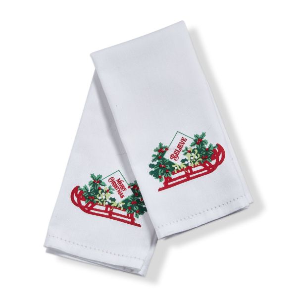 Picture of holly leaf sled guest towel set of 2 - multi