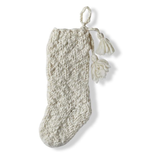 Picture of knit stocking with tassels - ivory