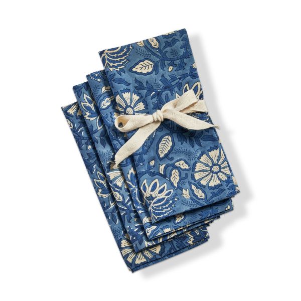Picture of floral block napkin set of 4 - blue multi