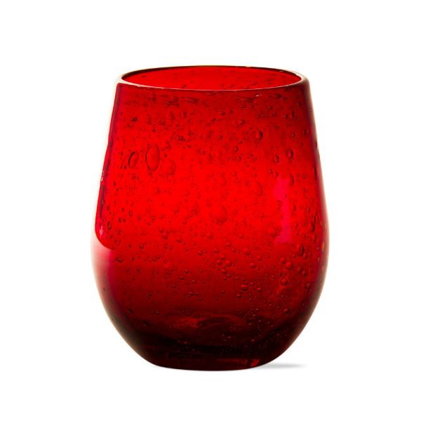 Picture of bubble glass stemless wine glass - red