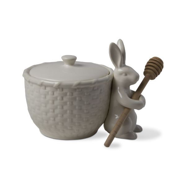 Picture of bunny honey pot dipper set - White