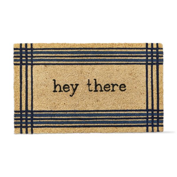 Picture of hey there checked coir mat - blue, multi