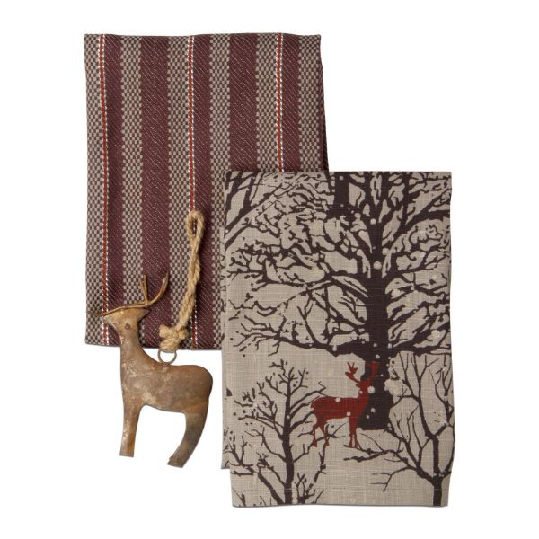 Picture of evergreen deer dishtowel & ornament set of 3 - multi